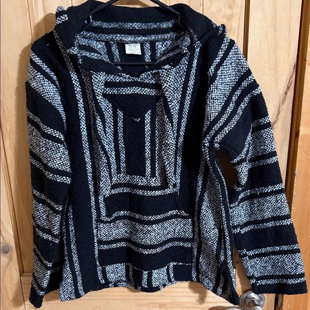 Artesanias Baja Hoodie Black and White Striped